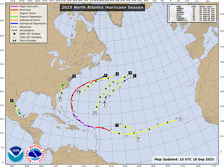 Figure 1: 2025 North Atlantic Hurricane Season. Source: National Hurricane Center.